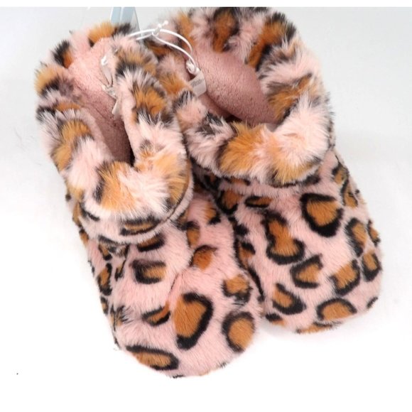 Girl's Pink Leopard Plush Slippers Youth L 9/10 NWT - Picture 3 of 6